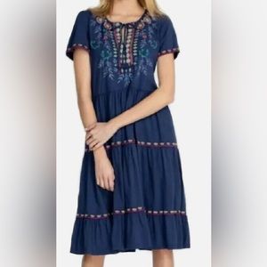 JOHNNY WAS sicilia tiered knit dress in navy